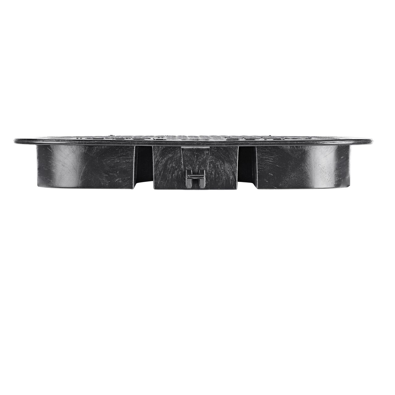 The NDS 13 in. X 20 in. Rectangular Standard Series Black Irrigation Control Valve Valve Box Cover (NDS 117CB) is an overlapping lid shown here from the side, that prevents dirt and debris from entering the valve box