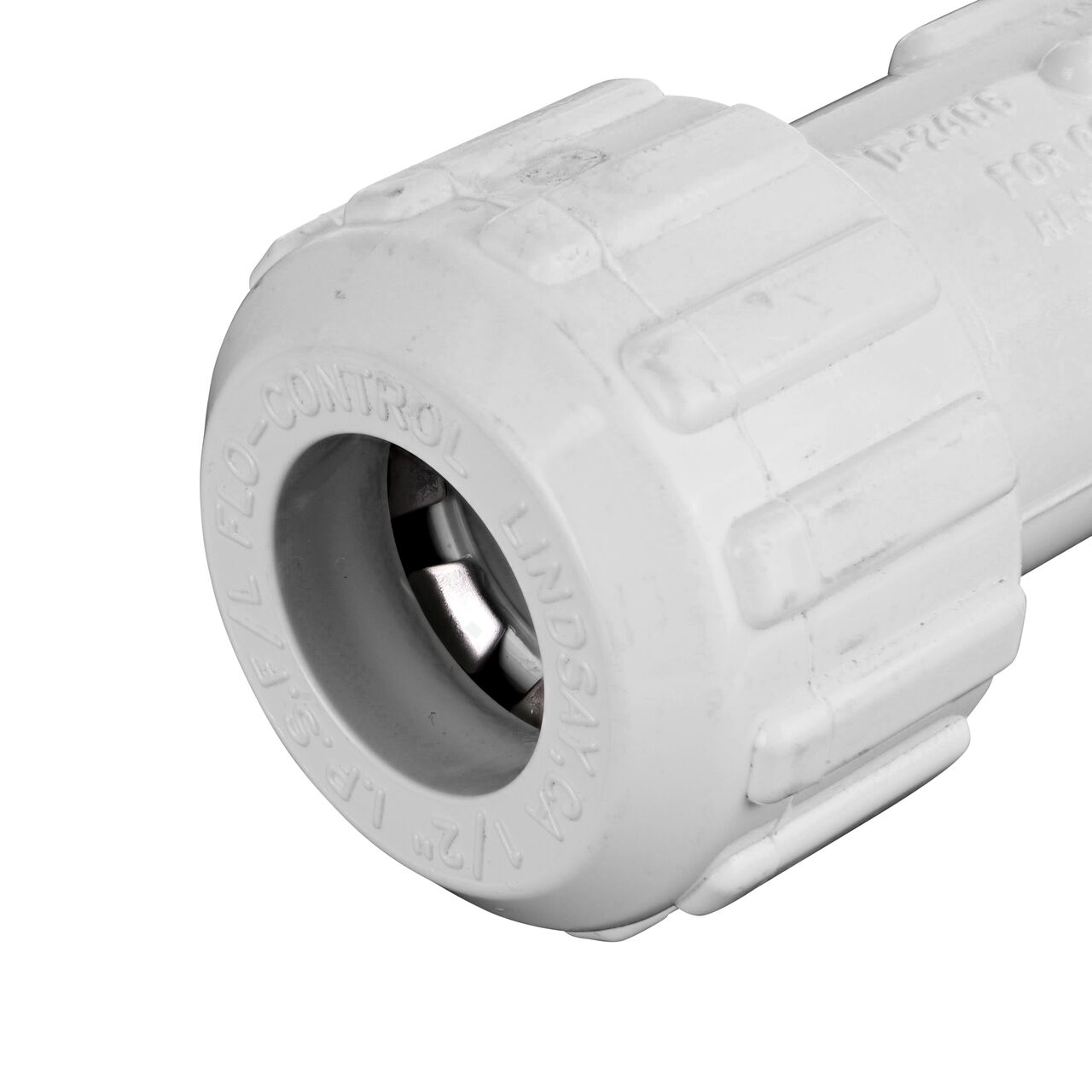 Closeup of the 1/2 inch compression inlet side of the NDS 1/2 in. Flo Lock PVC Gripper Coupling (NDS 112-05)