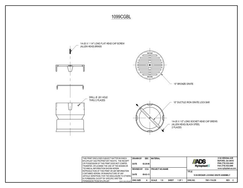 10" Bronze Locking Grate Assembly Nyloplast Detail