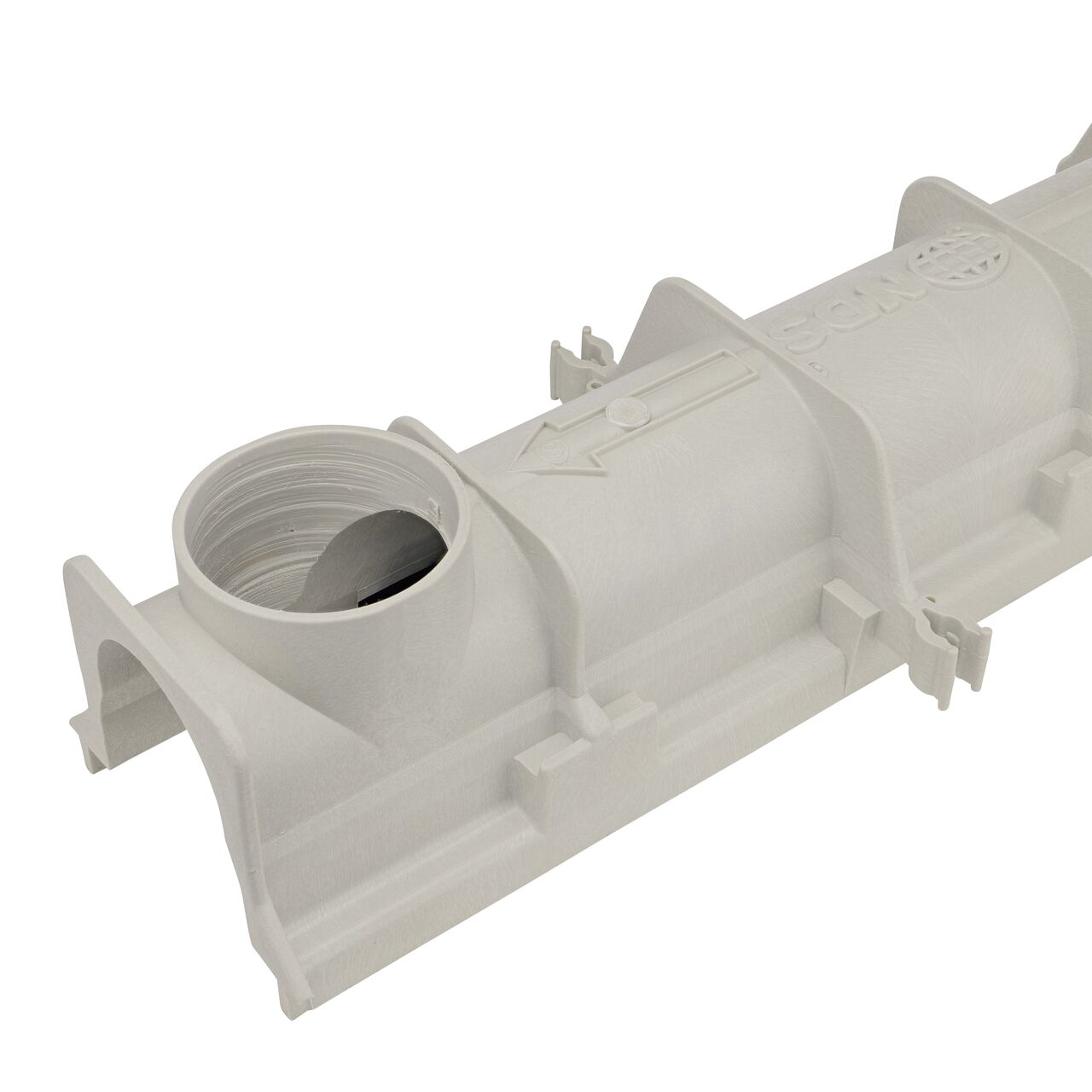 Drill out the bottom outlet hole on the Dura Slope Channel Drain (NDS DS-091) for the NDS Dura Slope Bottom Outlet Adapter (NDS DS-126)