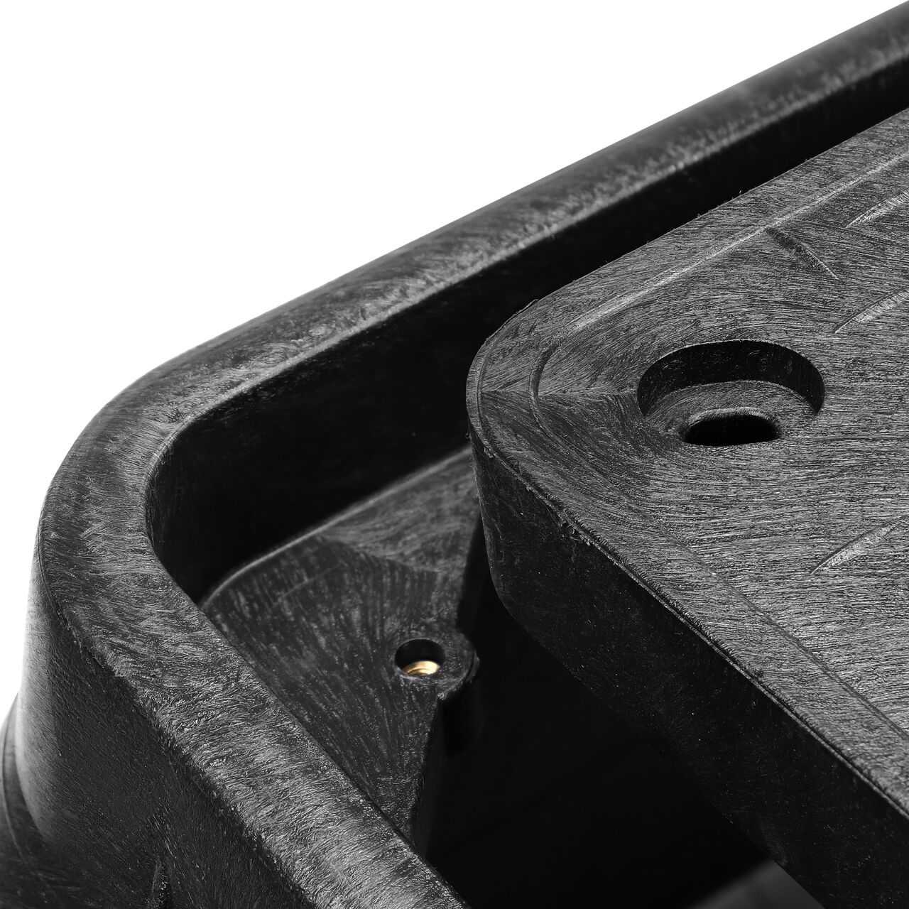 Align the latch on the lid with the latch from the NDS 17 in. X 30 in. Rectangular Standard Series Black Meter Box and Black Water Meter Cover with Bolt (NDS 124BCDMB) for a secure fit