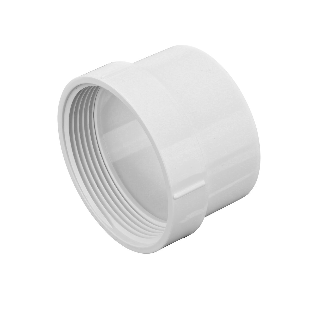 Threaded 3 inch FPT end of the NDS PVC female cleanout adapter (NDS 3P11)