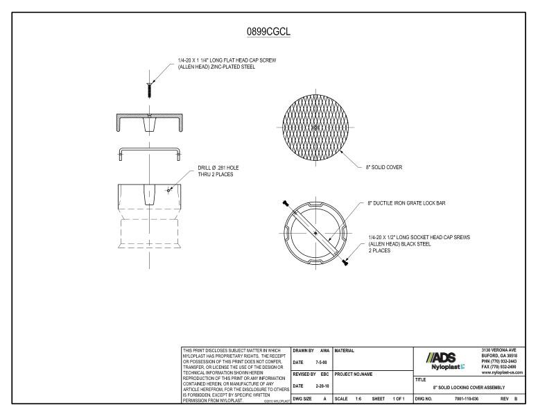 8" Solid Locking Cover Assembly Nyloplast Detail