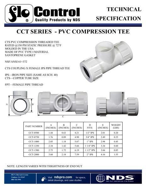 NDS CTS Compression Tee Tech Spec