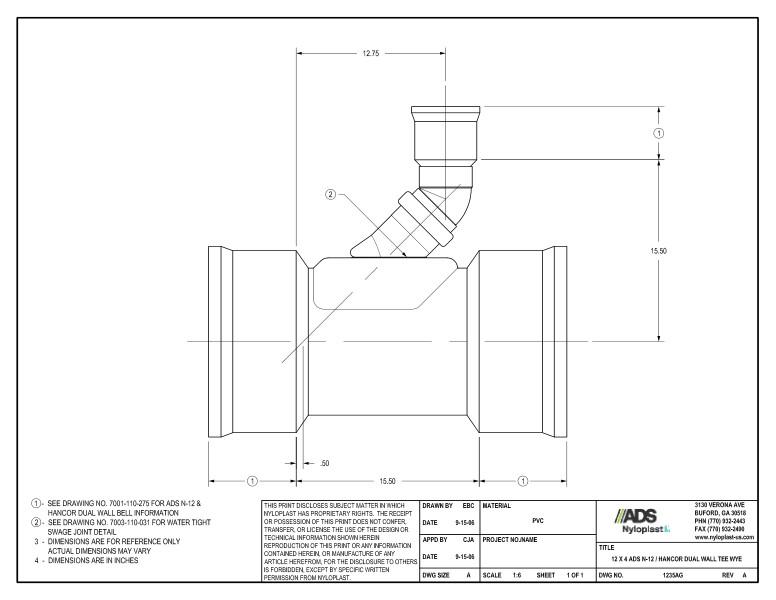 12 x 4 N-12 Dual Wall Tee Wye Nyloplast Detail