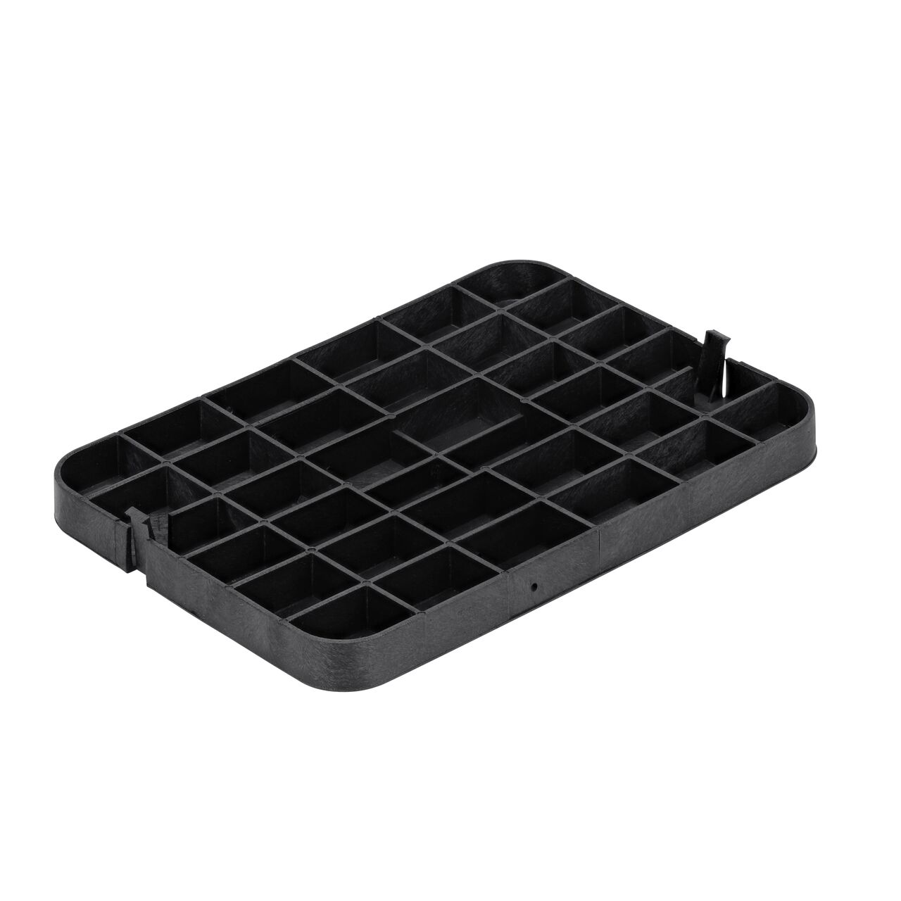 Bottom view of the reinforced ribs on the NDS 13 in. X 20 in. Black Water Meter cover (NDS D1500-DISBL) that fits the NDS 13 in. X 20 in. Standard Series meter Box