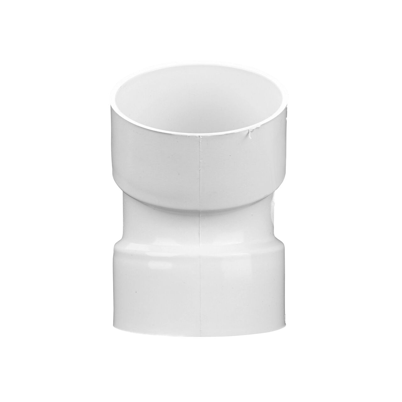 Side view of the opening of the PVC 22.5° elbow, connects 3 in. Sewer and Drain pipes, Hub X Hub connection (NDS 3P04)
