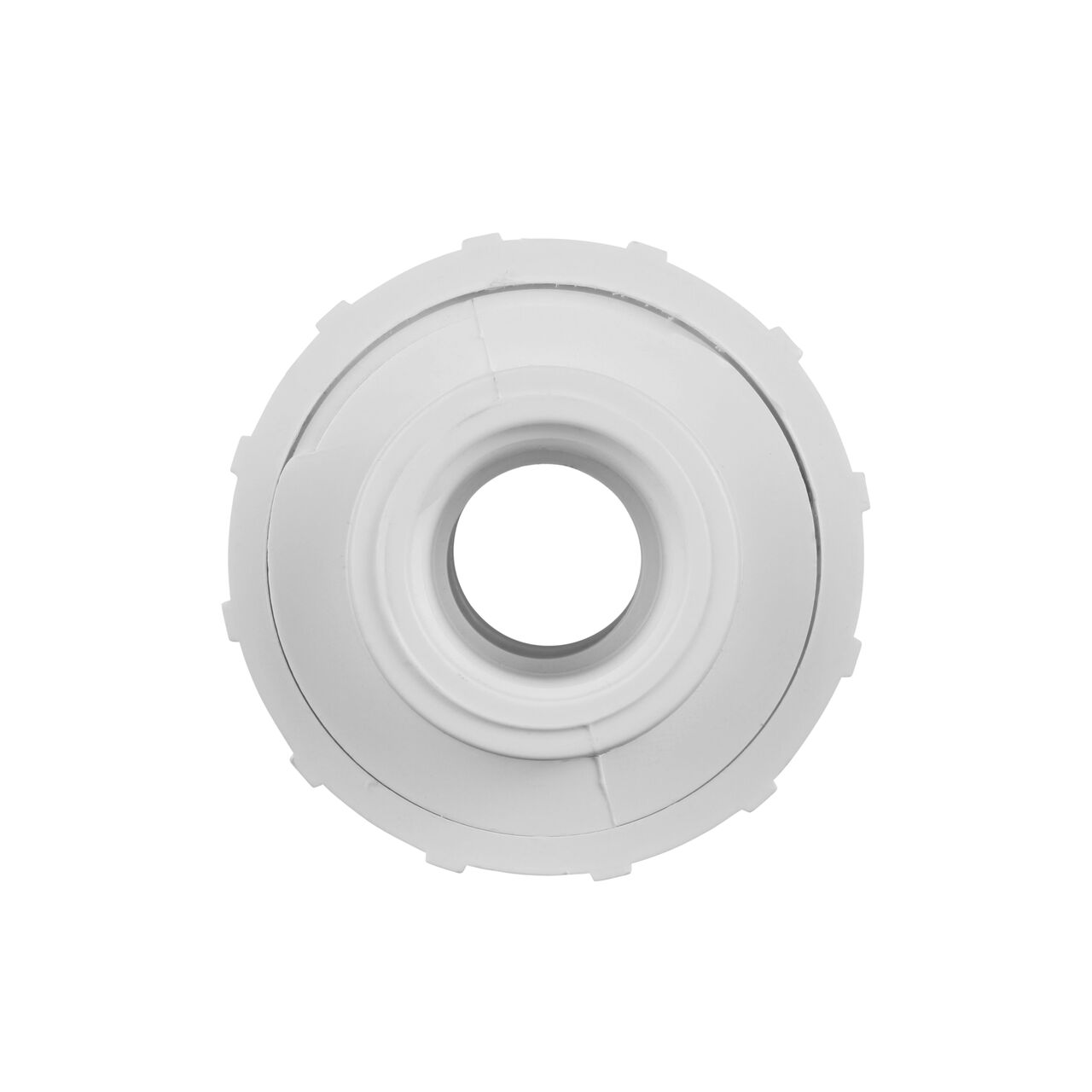 The inside of the PVC Union, 3/4 in. Sch. 40 FPT X FPT which allows water to flow through while preventing leaks and made of durable PVC plastic (NDS WU-0750-T)
