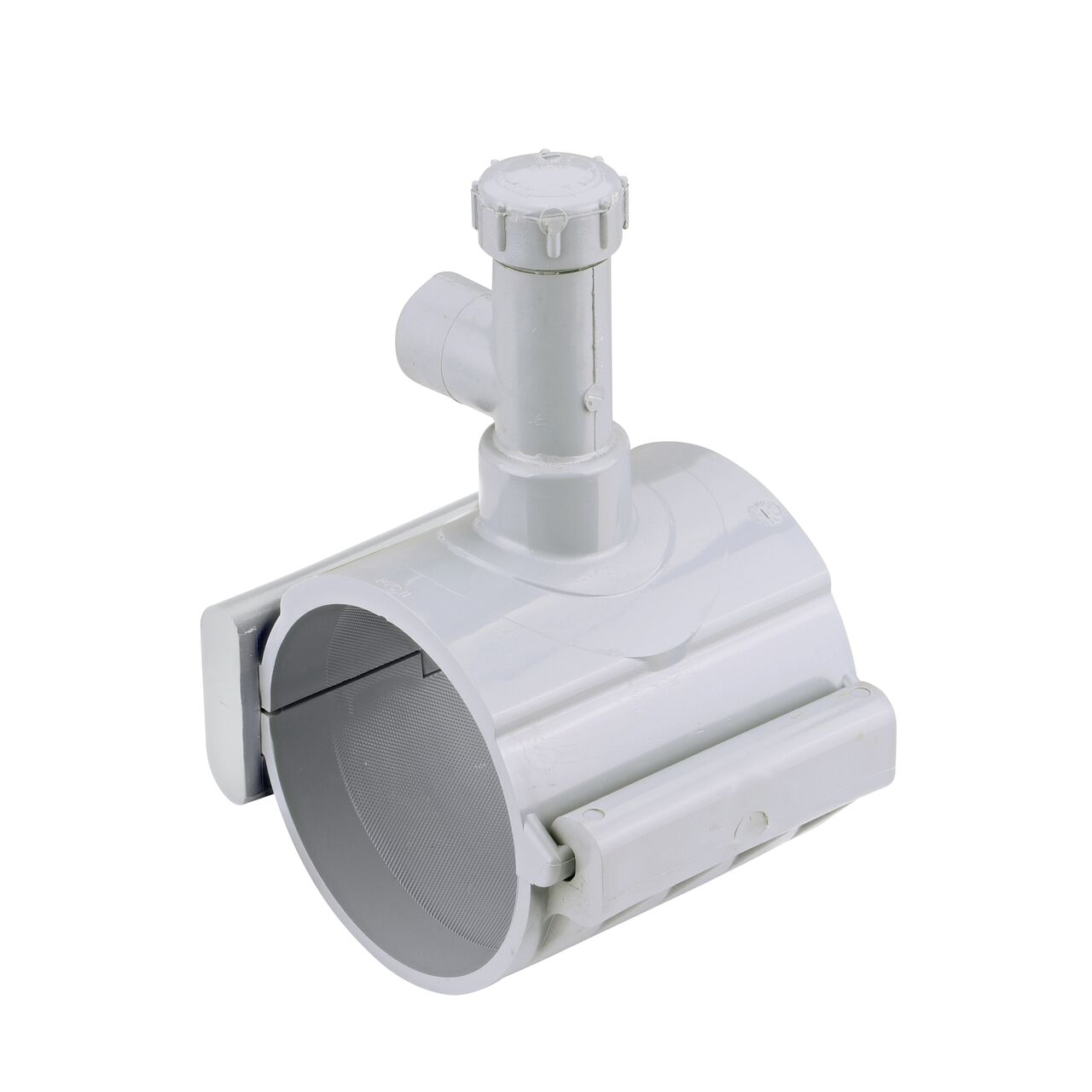 The 4 in. NDS Flo-Tap™ Rigid PVC Saddle with a 3/4 in. Socket or 1 in. spigot connection on top (NDS 3140) secures unit firmly and requires less installation space