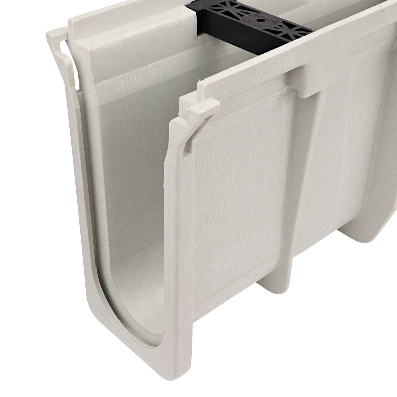 Closeup view of the Dura Slope Channel, 11.39 in. to 11.72 in. Deep, with groove joints facing camera (NDS DS-113)