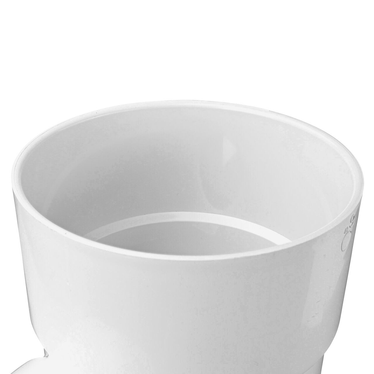 Closeup view of the 6 in. hub connection end on the NDS PVC tee for Sewer and Drain, 6 in. Hub X Hub X 4 in. Hub (NDS 64P01, NDS L64P01)