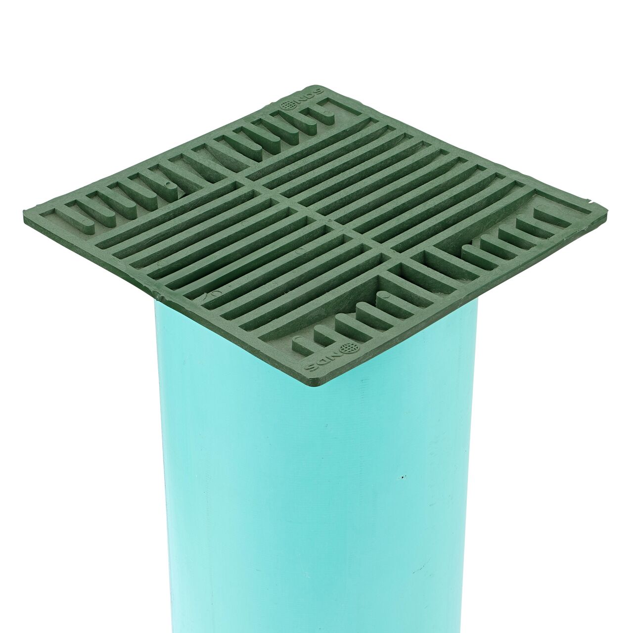 NDS 8 in. Green Square Grate installed on 6 in. Sewer and Drain Pipe (NDS 882)