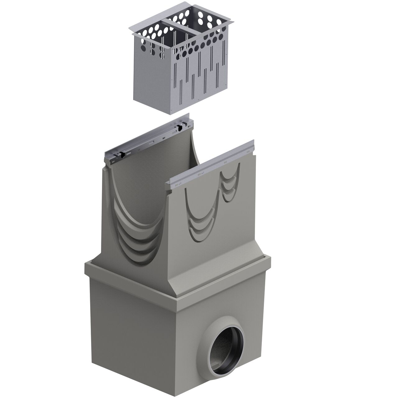 The BG-FILCOTEN® by NDS® 300 Trench Drain Plastic Trash Bucket (NDS 22213) tapered design fits inside the BG-FILCOTEN 300 trench drain inline catch basin