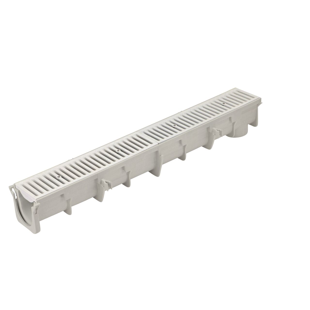 The NDS 5.0 to 5.34in. Deep Dura Slope Channel (NDS DS-093) with the Standard Duraslope Light Gray Grate installed (NDS 661LG)