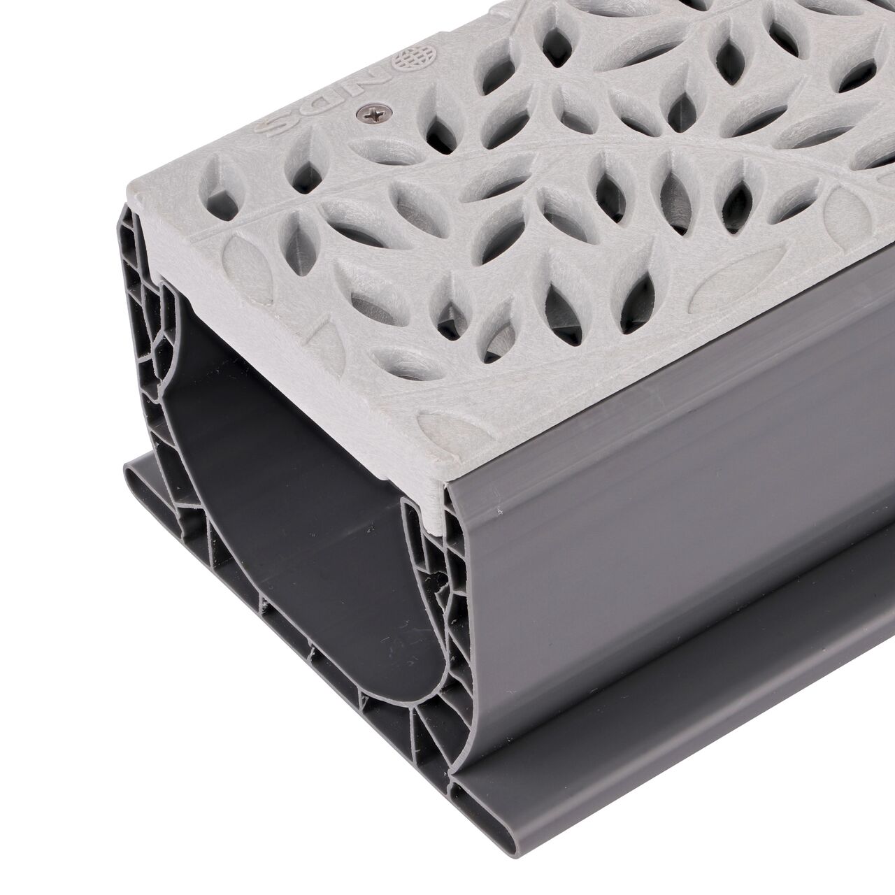 NDS Spee-D® Channel Drain Grate, Decorative Botanical Design in Gray Plastic (NDS 252GY) fits a Spee-D Channel Drain (NDS 400)