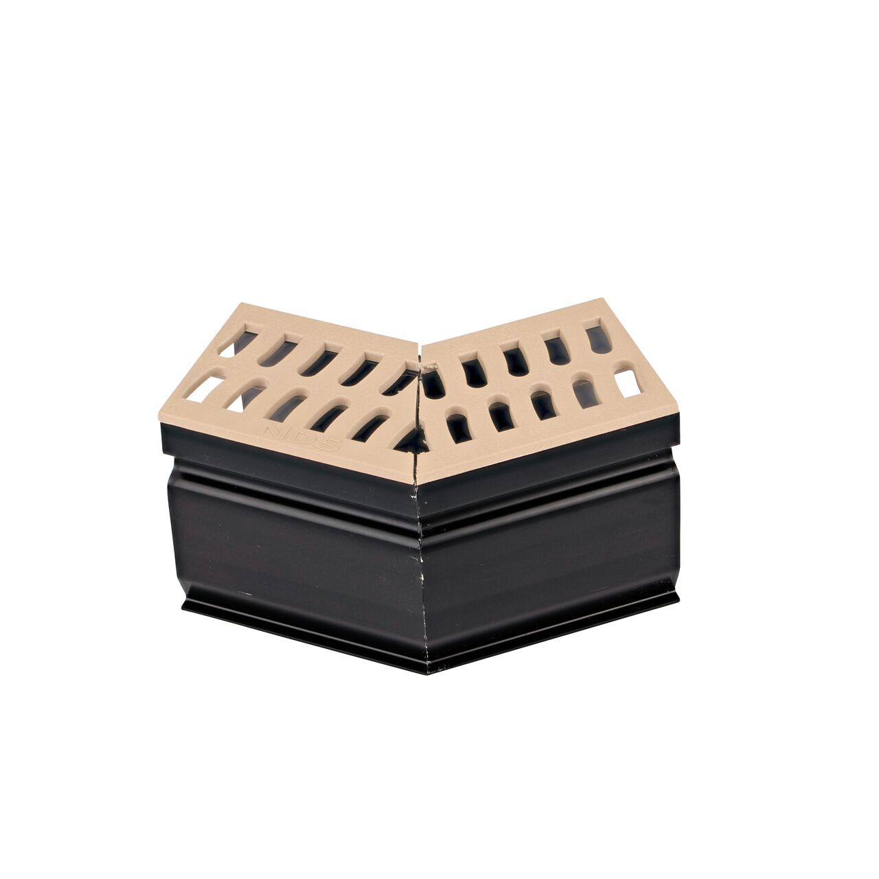 Other side of the Slim Channel™ Drain 45° Elbow and Grate in sand color (NDS 9302)