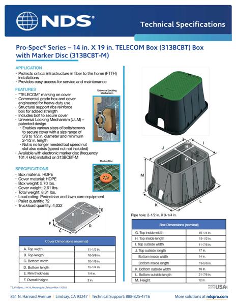 NDS 14 in. X 19 in. Rectangular Pro-Spec® Series Telecom Boxes & Covers Tech Spec