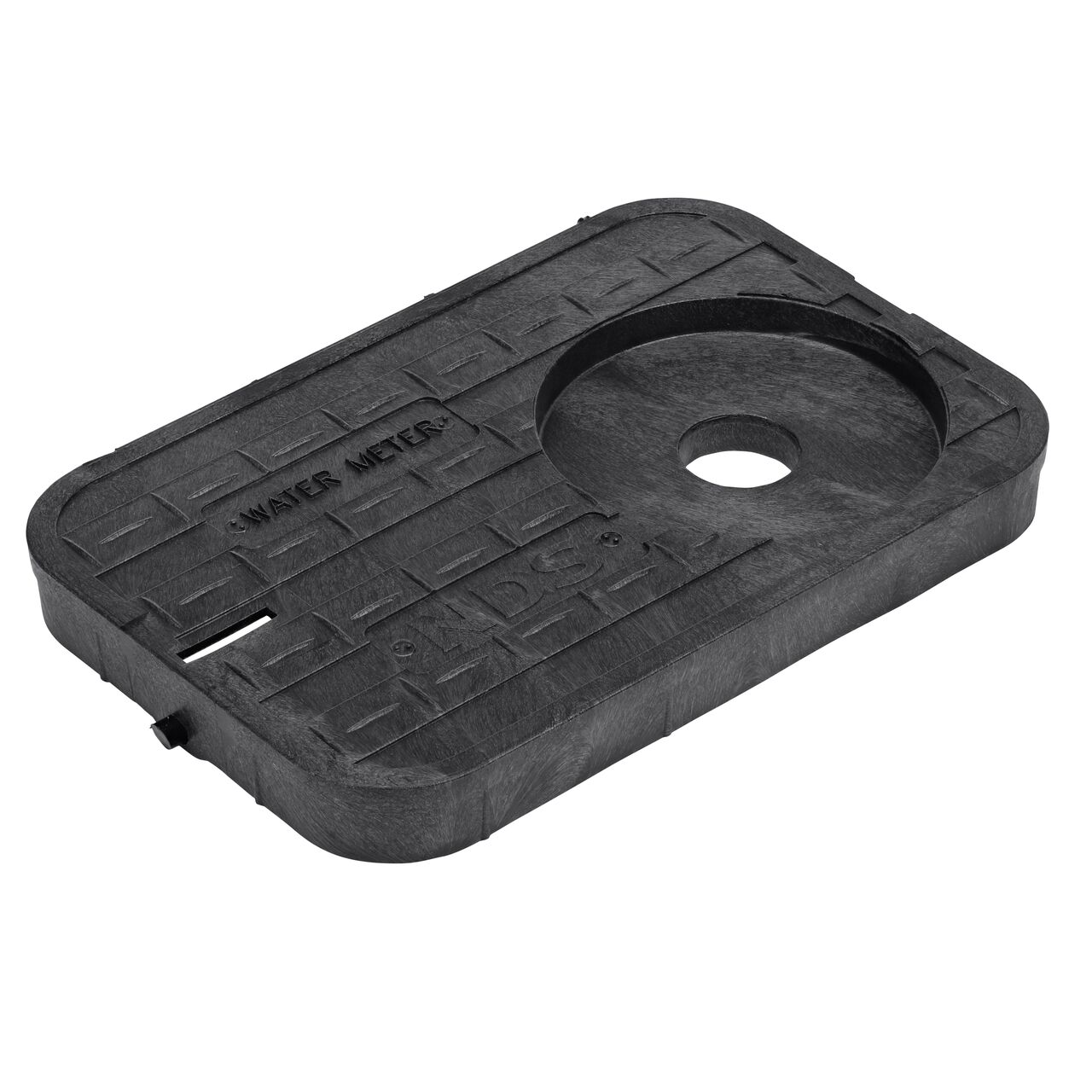 The NDS 14 in. X 19 in. Rectangular Meter Box AMR Locking Cover is a Black Drop-in Cover with Water Meter markings (NDS D12-TAMRL) and a 2 in. Touch Reader Hole with 7 in. recess and fits NDS 14 in. X 19 in. Rectangular Meter Boxes