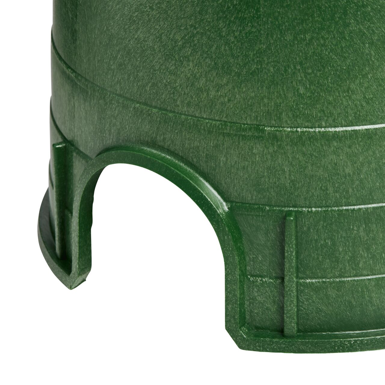 Closeup view of the pipe hole on the NDS black plastic 6 in. Round Standard Series Valve Box (NDS 2018B)