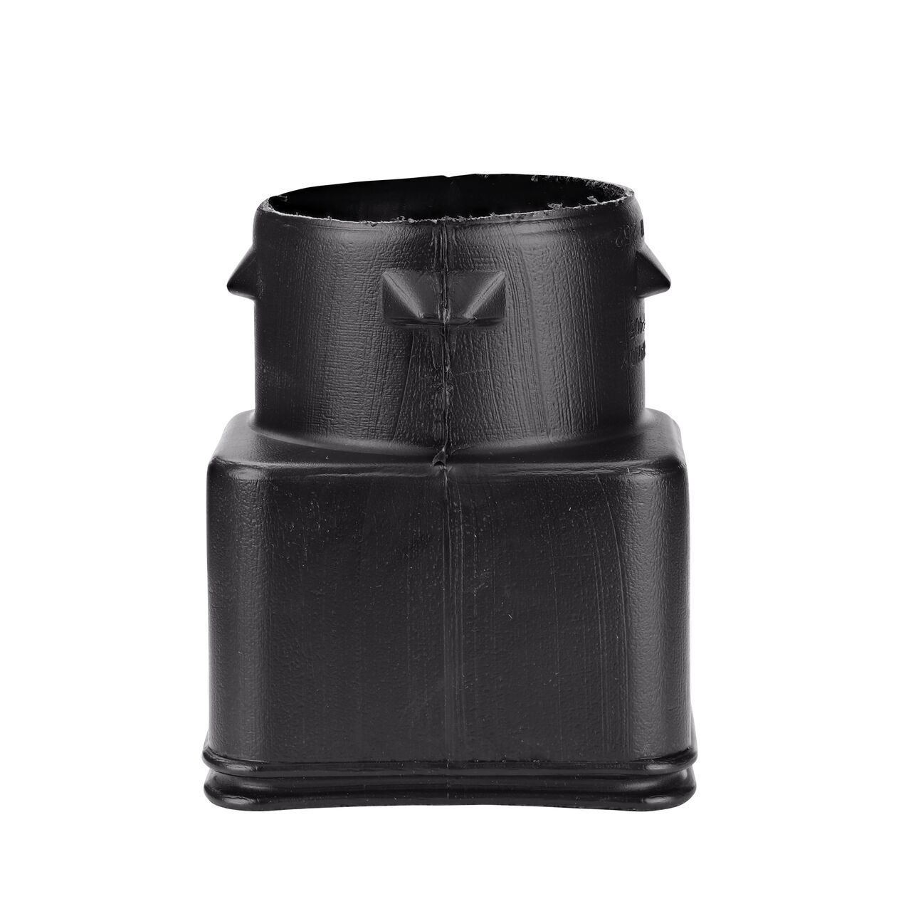 Side view of the wide side of the High-Density Polyethylene Downspout Adapter transitions 3X4 in. Downspout to 4 in. Hub (NDS 344CDS)