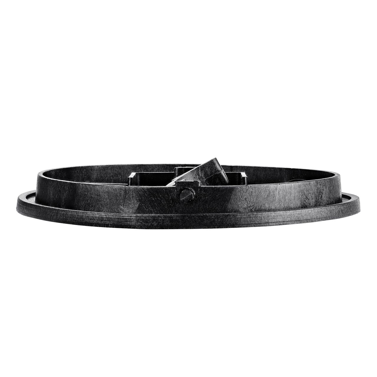 The NDS 16 in. Round Standard Series Black Water Meter Box Cover (NDS D2400-LOCSWBL) is an Drop-in lid shown here from the side, that prevents dirt and debris from entering the meter box