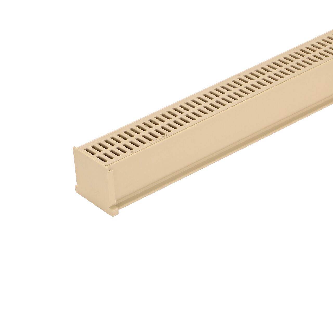 NDS Sand Mini Channel™ Drain End Cap (NDS 547S) attached to a grate (NDS 500) with a grate (NDS 544)