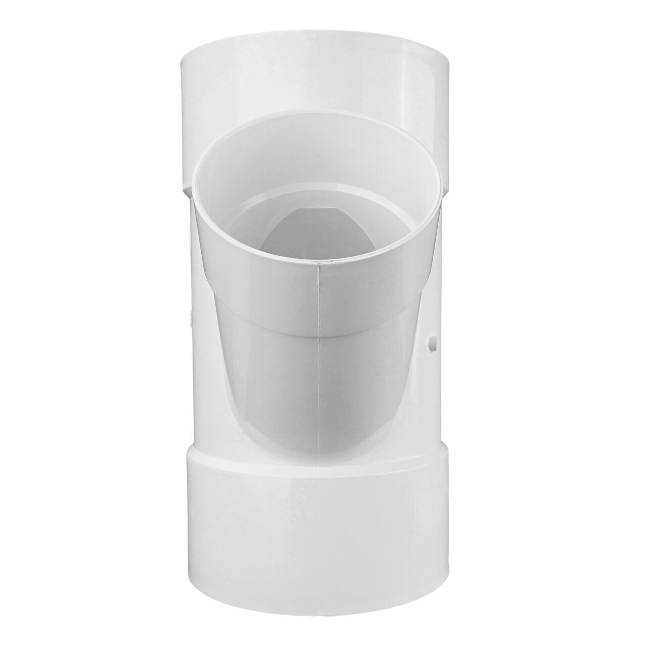 Front view of the middle 4 in. hub connection on the NDS PVC 45 degree wye for Sewer and Drain pipes (NDS 64P08, NDS L64P08)