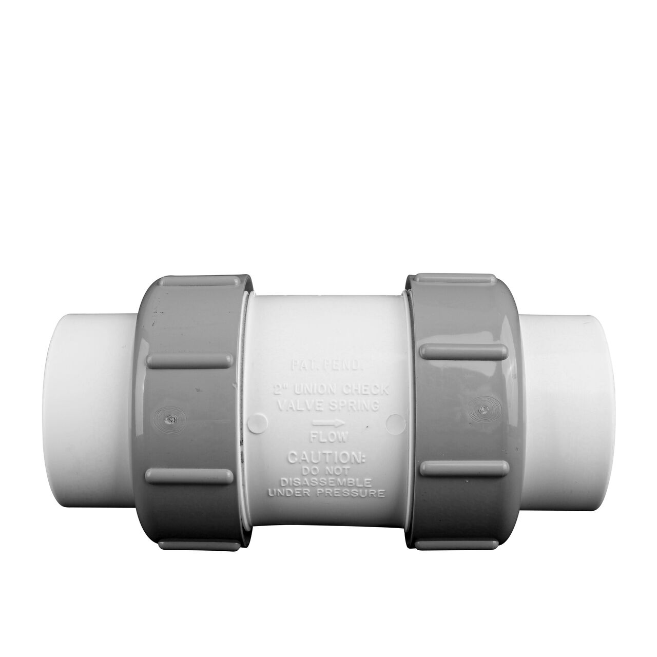 Side view of the NDS 2 in. IPS slip by slip PVC Compact True Union Spring Check Valve (NDS 1790-20)