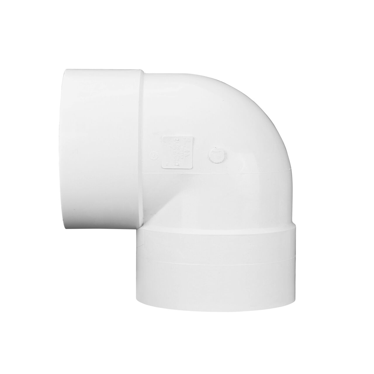 Side view of the NDS PVC 90° elbow, connects 8 in. Sewer and Drain pipes, Hub X Hub connection (NDS 8P02) adds a bend into your drainage system