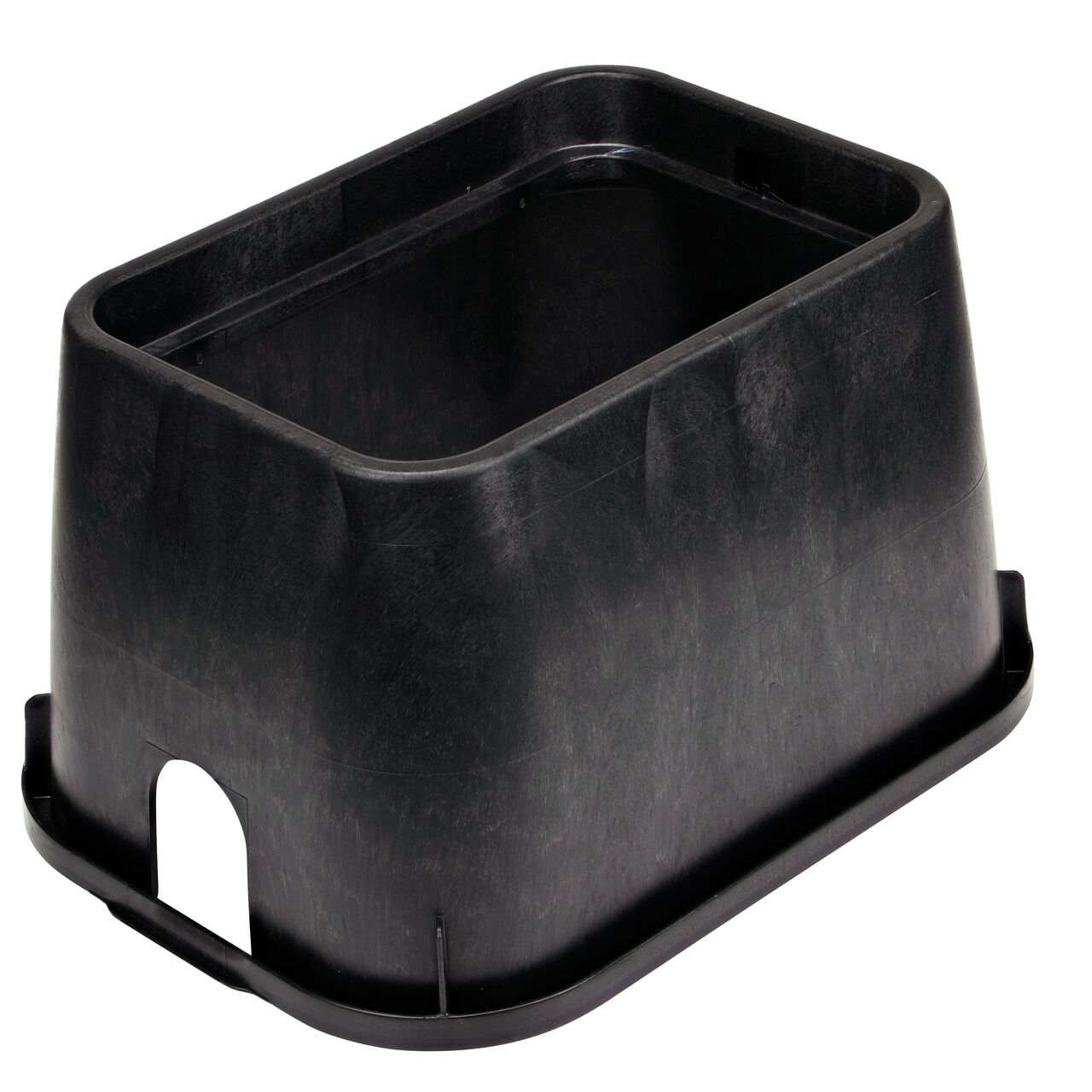 The durable black plastic 14 in. X 19 in. Rectangular Standard Series Valve Box (NDS 113BC) has a height of 12 in. and is engineered for superior strength with structural reinforcing ribs, easy cut away pipe lip, and includes new patented universal locking mechanism to secure valve box lids without a traditional nut