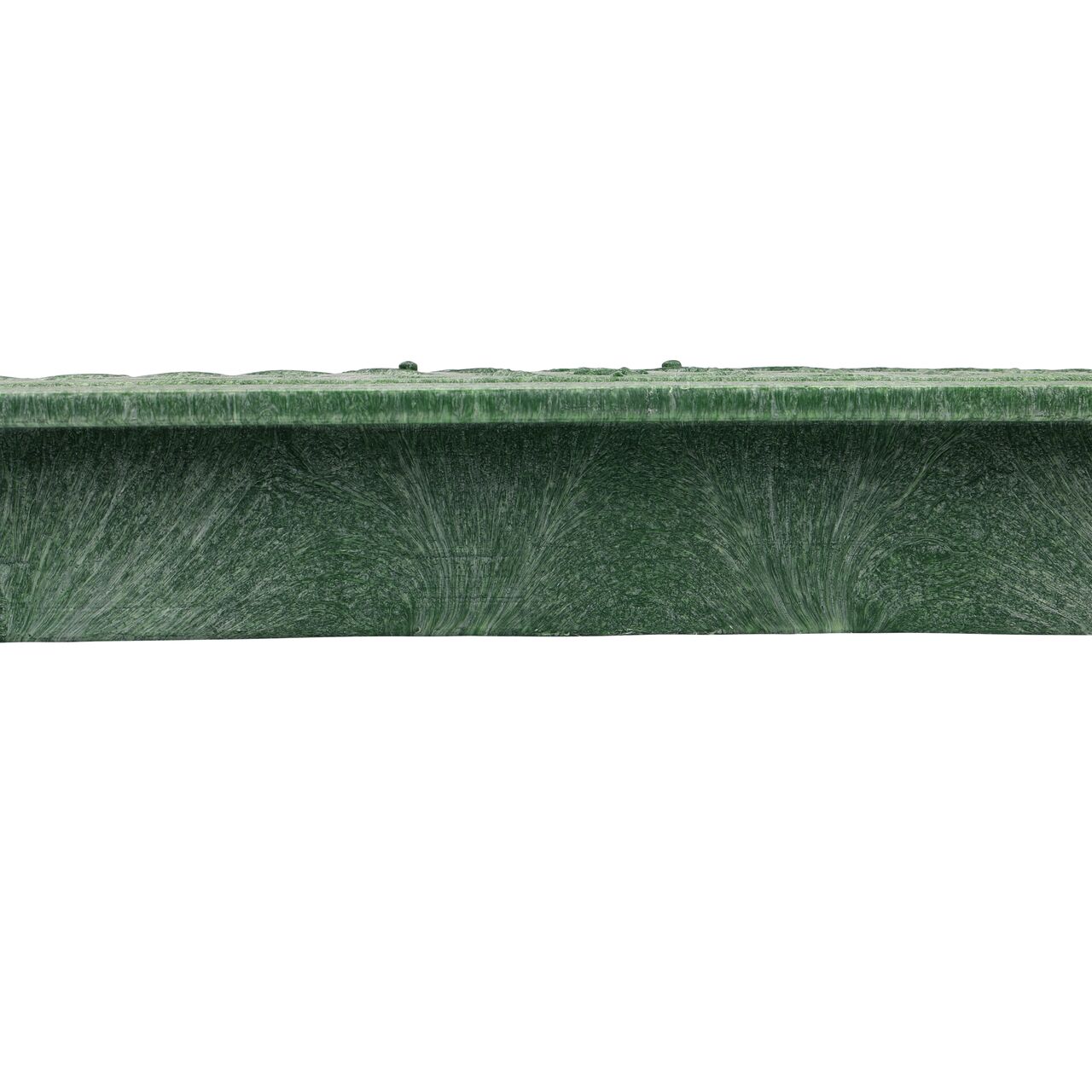 The NDS 17 in. X 30 in. Rectangular Pro-Spec® Series Green Irrigation Control Valve Valve Box Cover (NDS 323C) is an overlapping lid shown here from the side, that prevents dirt and debris from entering the valve box