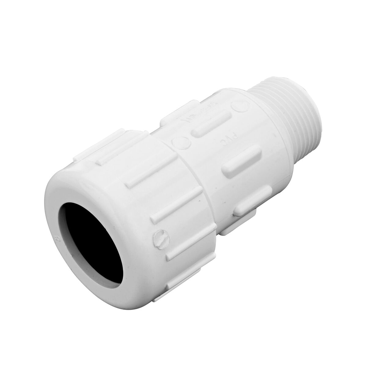 PVC Compression Adapter, 1 in. IPS UC X 1 in. IPS MPT provides a leak-resistant connection between pipes and has one compression end that connects onto 1 in. IPS pipe end and one MPT end that threads into FPT pipe end (NDS CPA-1000)