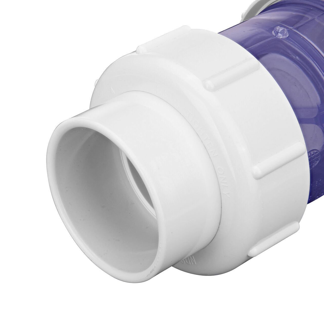 Closeup of one connection end of the NDS 2 in. IPS slip by slip PVC Compact True Union 5 lb. Spring Check Valve (NDS 1795C20)