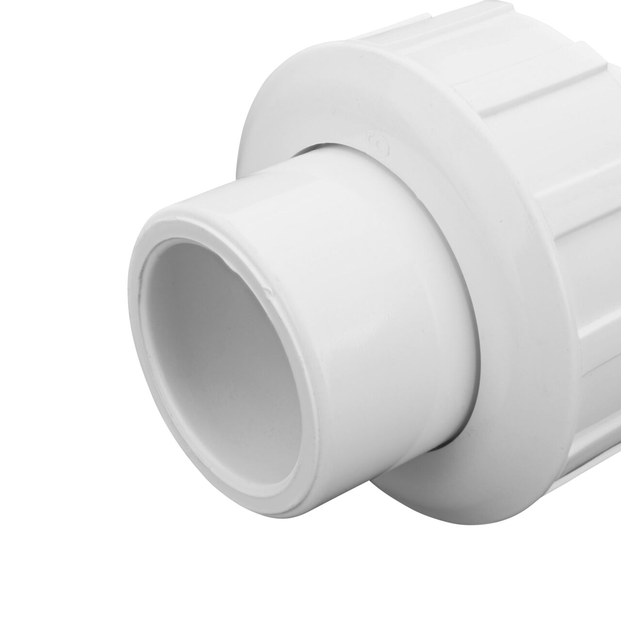 Closeup view of the other slip end on the PVC Union, 3/4 in. Sch. 40 S X S (NDS WU-0750-S) which provides a corrosion-free connection between pipes and prevents costly property damage