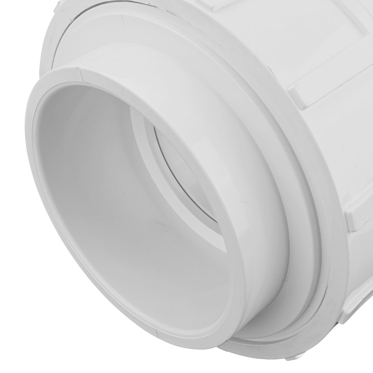 Closeup view of one slip end on the PVC Union, 4 in. Sch. 40 S X S (NDS WU-4000-S)