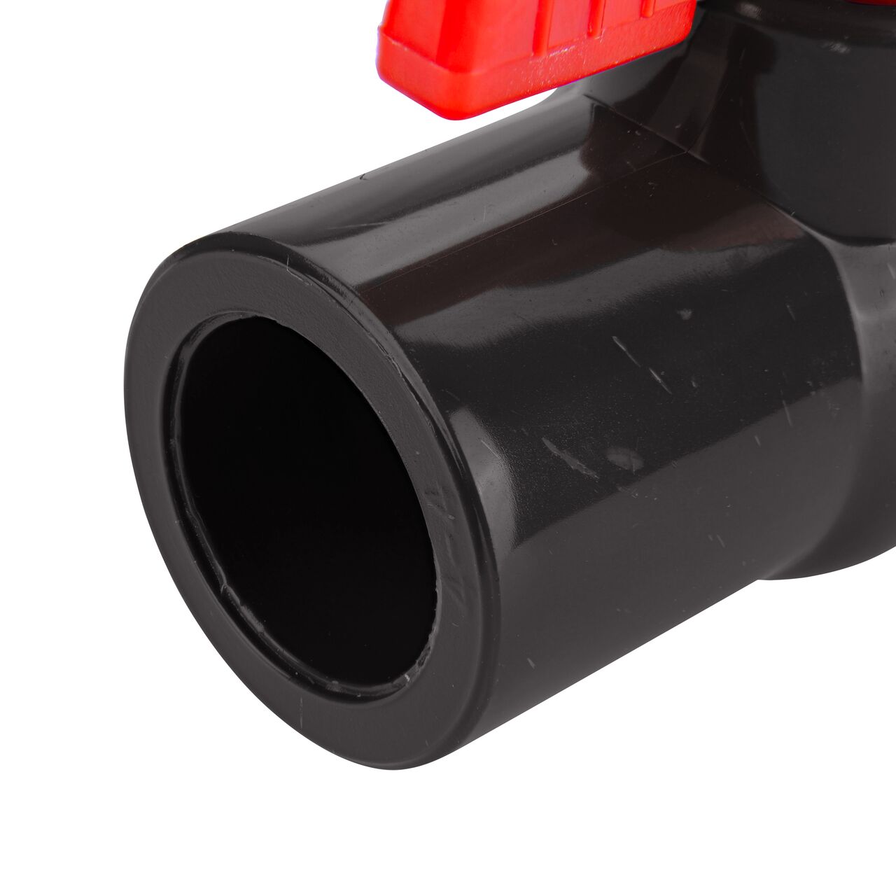 Closeup of the NDS IPS Ball Valve showing the stem that is made of durable PVC material (NDS E1610-05)