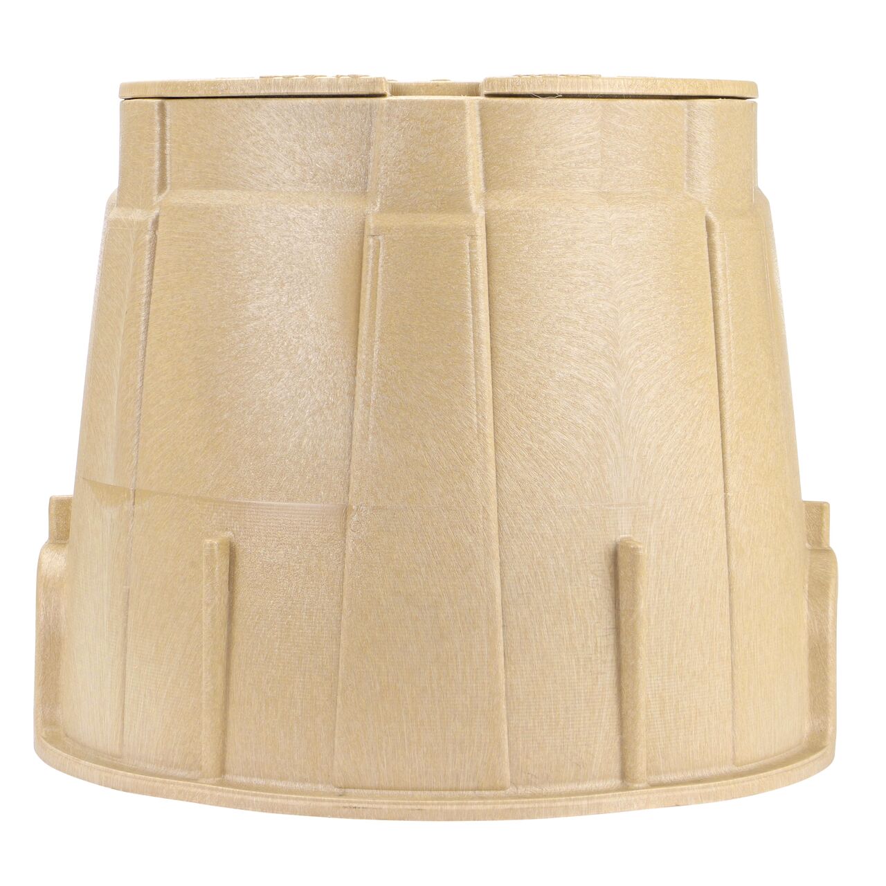 Side view of the non-pipe side of the NDS 10 in. Round Pro-Spec® Series Valve Box & Water Cover (NDS 312BCBWSAND) which is engineered for superior strength with structural reinforcing ribs