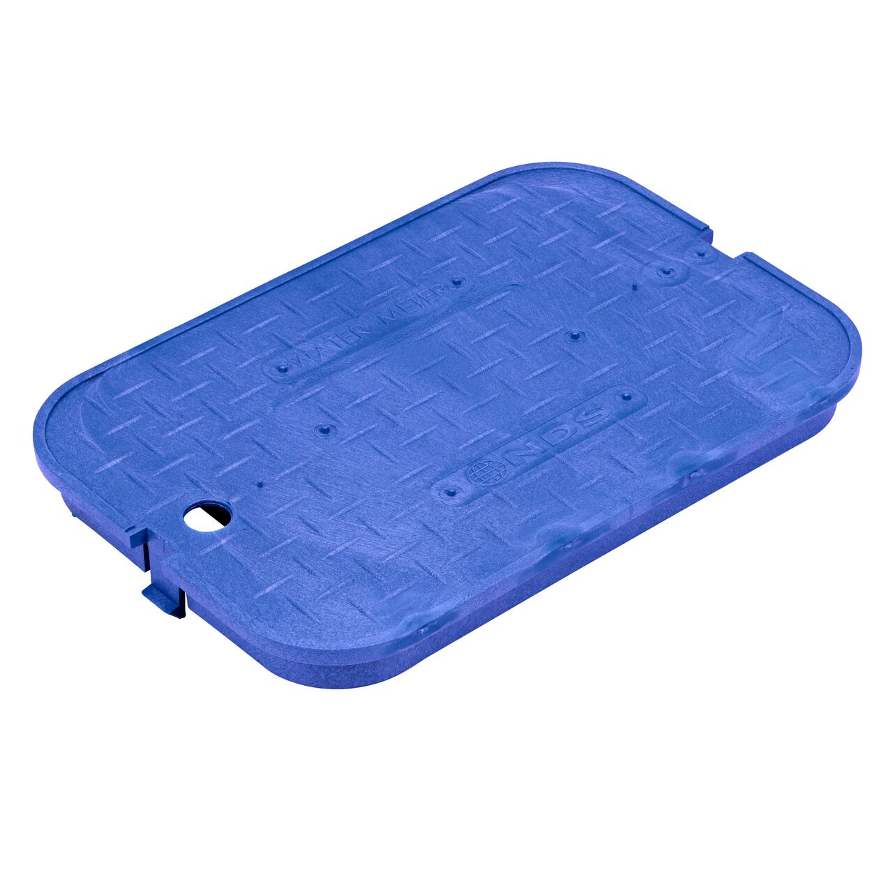 This NDS 14 in. X 19 in. Rectangular Standard Series Meter Box Cover is a Blue Overlapping Cover with Water Meter markings on the lid (NDS D1200-OLBLL) and fits NDS standard series 14 in. X 19 in. meter boxes