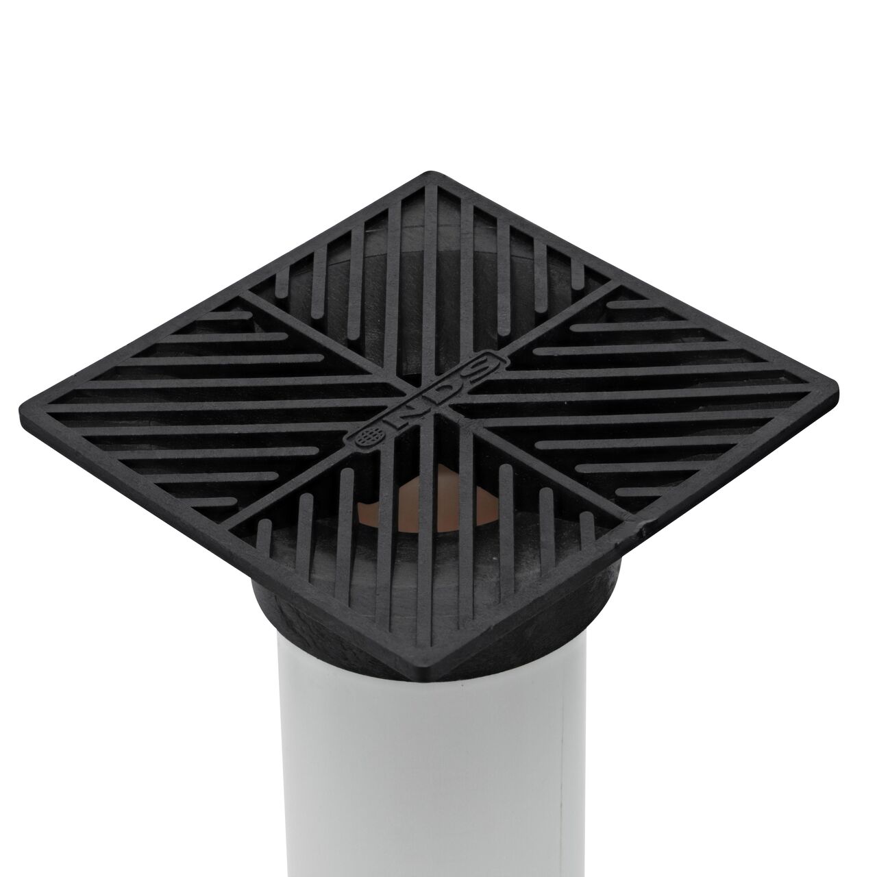 NDS 6 in. Square Grate installed on 3 in. Sewer and Drain Pipe (NDS 4*, NDS 4)