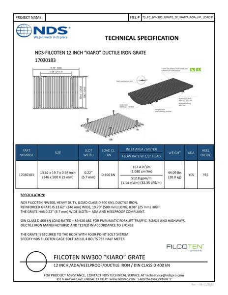 NDS BG-FILCOTEN® 300 Trench Drain Grate Decorative Kiaro Slot Design Ductile Iron Tech Spec