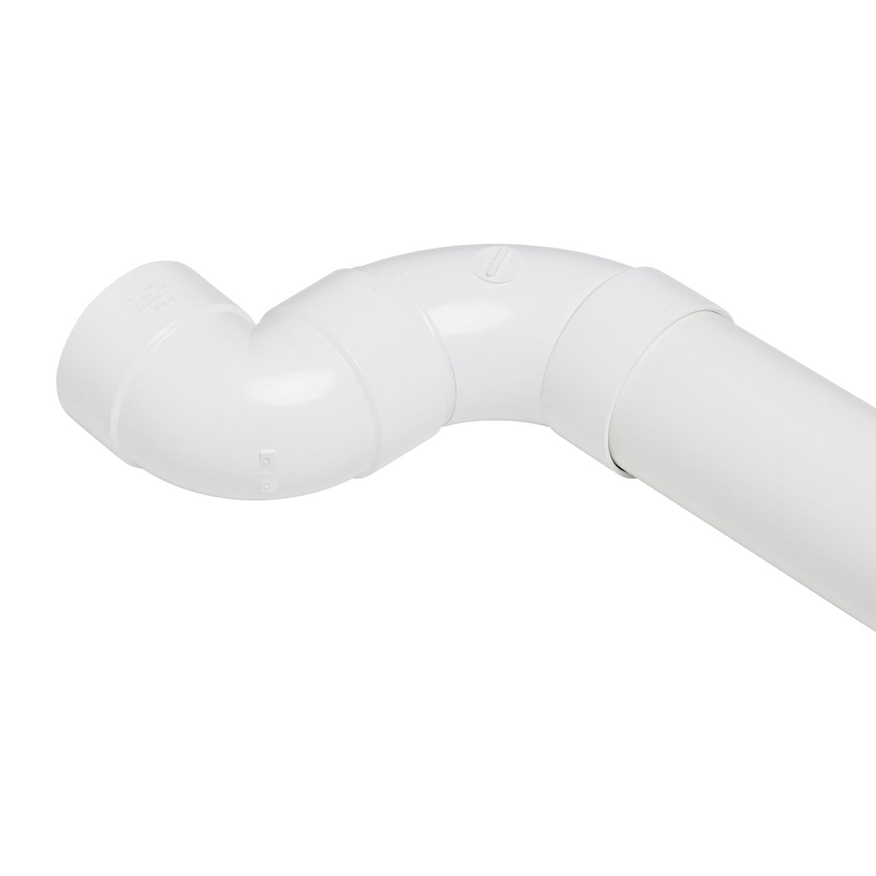 The NDS 3 in. PVC 90° long-turn street elbow connects to sewer and drain pipe on one end and a 3 in. S&D fitting (NDS 3P02) on the other end (NDS 31P0ST)
