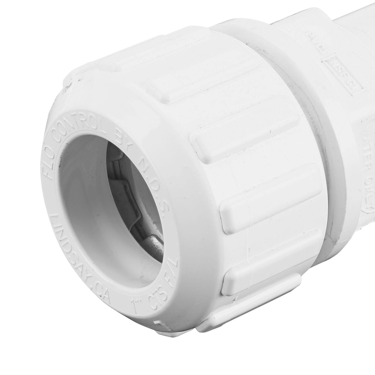 Closeup of the Flo Lock compression end with steel gripper on the NDS 1 in. CTS FPT X IPS Spigot Flo-Lock™ Gripper Adapter (NDS 935-10)