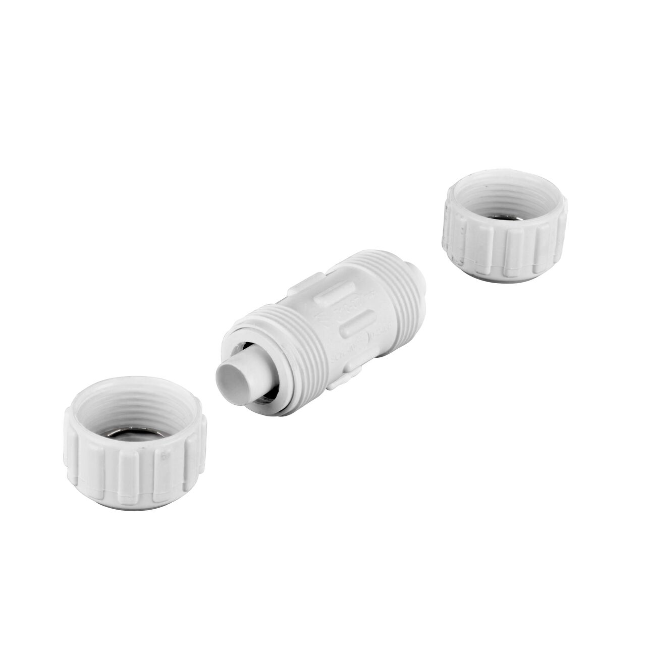 Unassembled NDS 3/4 in. SDR-9 CTS Flo-Lock™ Gripper Coupling showing where the two ends come apart to secure the adapter to the pipe (NDS 710-07)