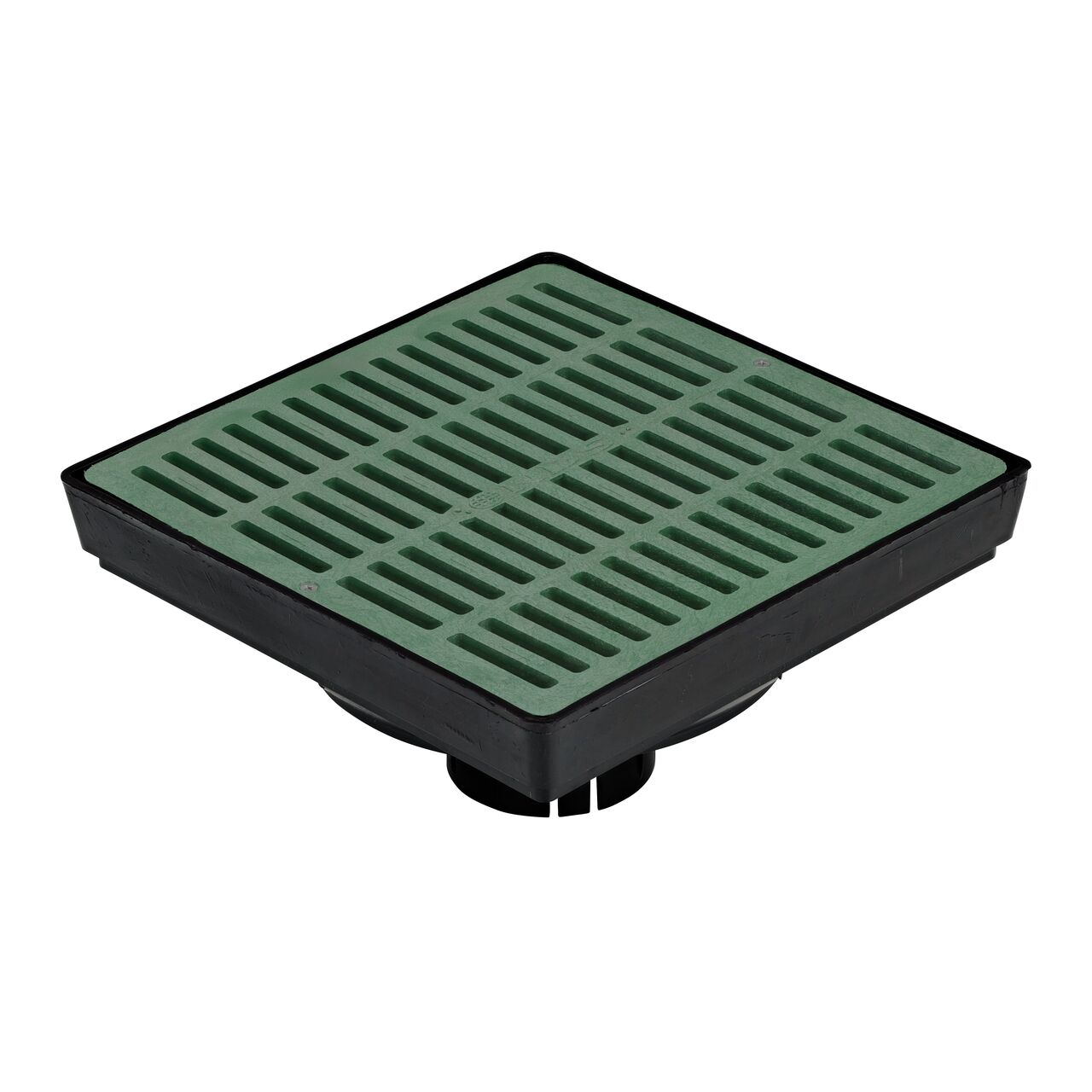 Hero shot of the NDS 12 in. Low-Profile Adapter Kit with Green Square Grate (NDS 1230GRKIT)