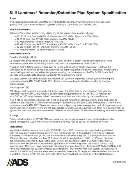 S1.11 Retention/Detention Pipe System Specification