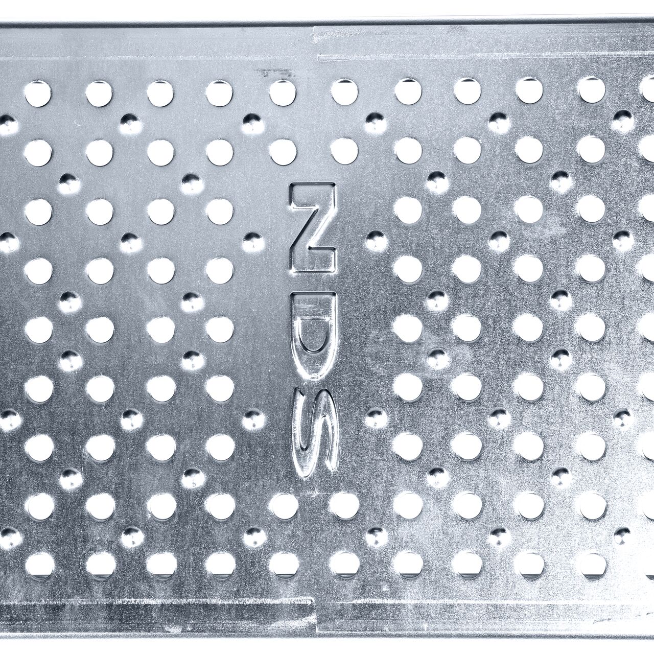 Top Down View of the Galvanized Steel Perforated Dura Slope™ Channel Drain Grate (NDS DS-228) perforated design