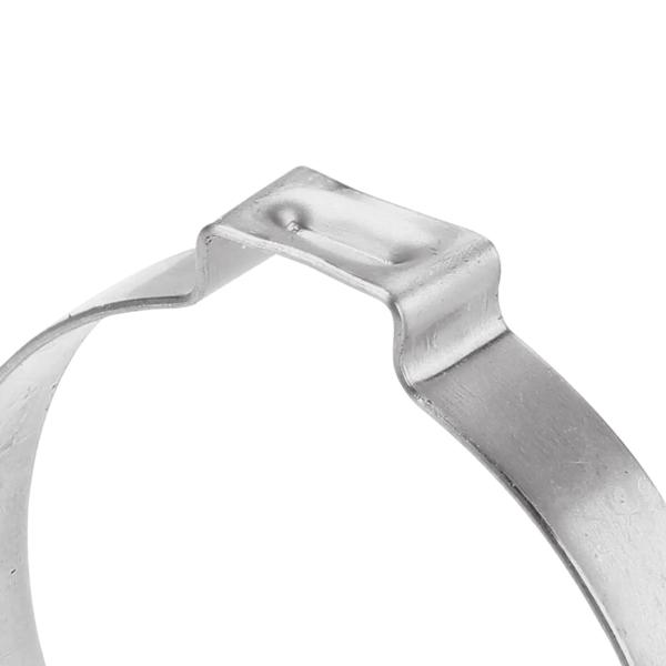 Closeup of the pinch clamp ear end on the NDS 425R Stainless Steel Pinch Clamp (NDS NC155000-027) which bends to confirm a secure, permanent closure.
