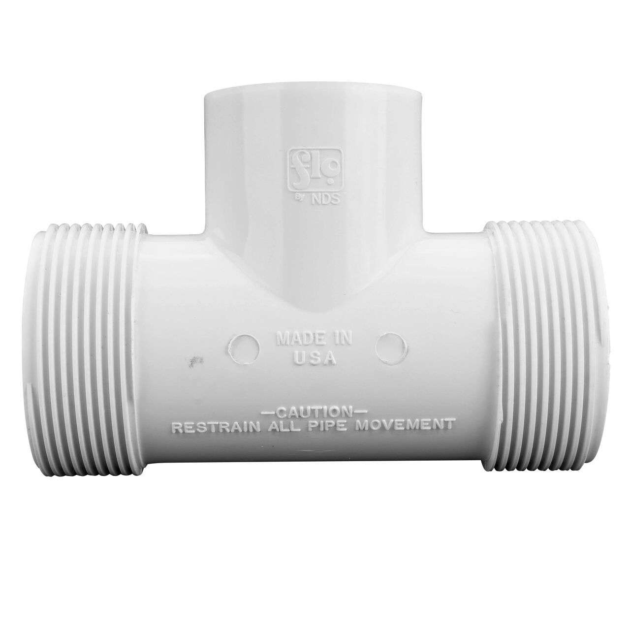 The NDS PVC Threaded Tees has adjustable nut on each compression end that tighten and secure to pipes (NDS CPT-1250-T)