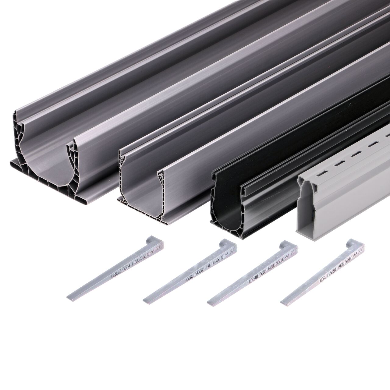 The NDS 6 in. Profile Channel Installation Stakes (NDS 230, NDS 230B) work with NDS Spee-D Channel Drain, Micro Channel Drain, Slim Channel Drain, and the Mini Channel Drain