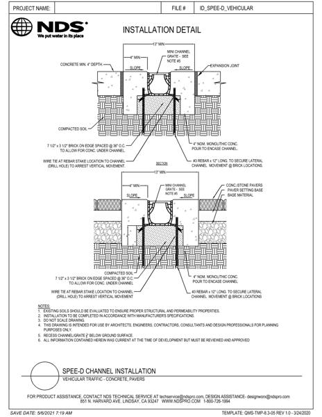 NDS Spee-D® Channel Drains & Grates Vehicular Installation Details DWG